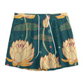 Vintage Lotus Pattern Print Mesh Shorts