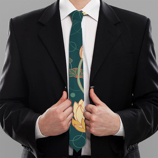 Vintage Lotus Pattern Print Necktie