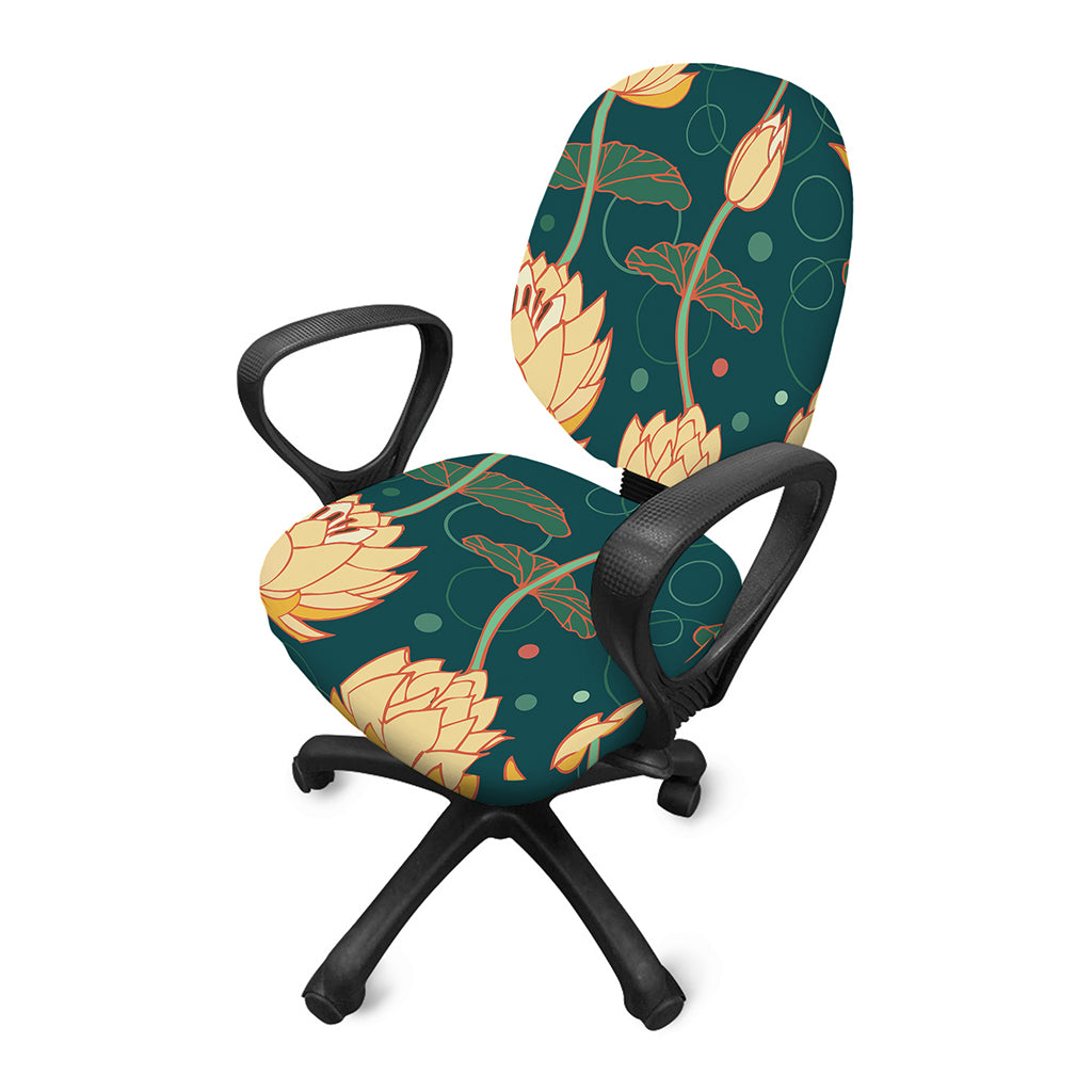 Vintage Lotus Pattern Print Office Chair Cover