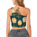 Vintage Lotus Pattern Print One Shoulder Crop Top