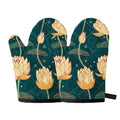 Vintage Lotus Pattern Print Oven Mitts