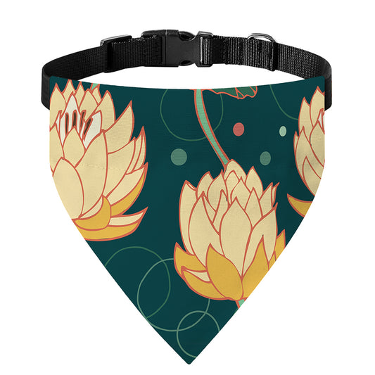 Vintage Lotus Pattern Print Over The Collar Dog Bandana
