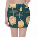 Vintage Lotus Pattern Print Pencil Mini Skirt