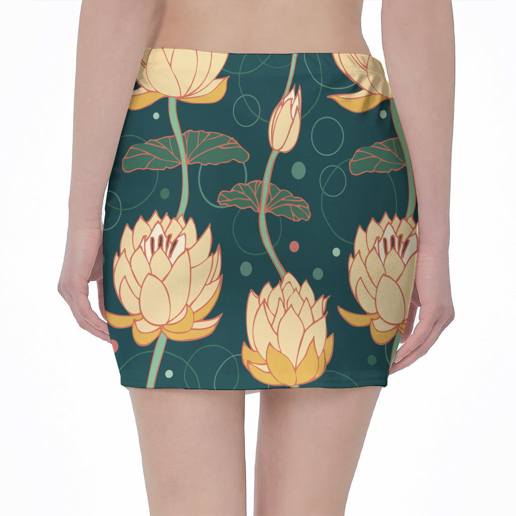 Vintage Lotus Pattern Print Pencil Mini Skirt