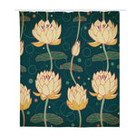 Vintage Lotus Pattern Print Polyester Shower Curtain