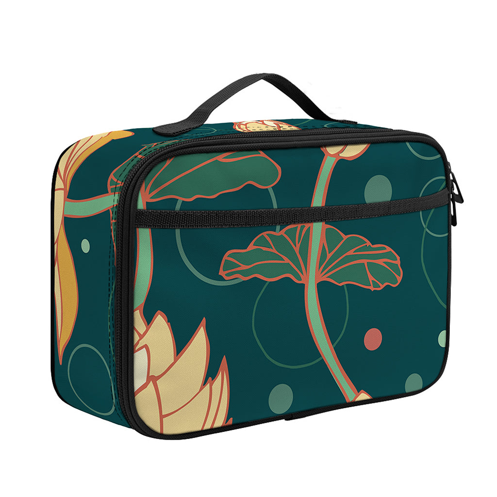 Vintage Lotus Pattern Print Portable Lunch Bag