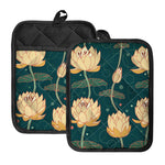 Vintage Lotus Pattern Print Pot Holders With Pocket