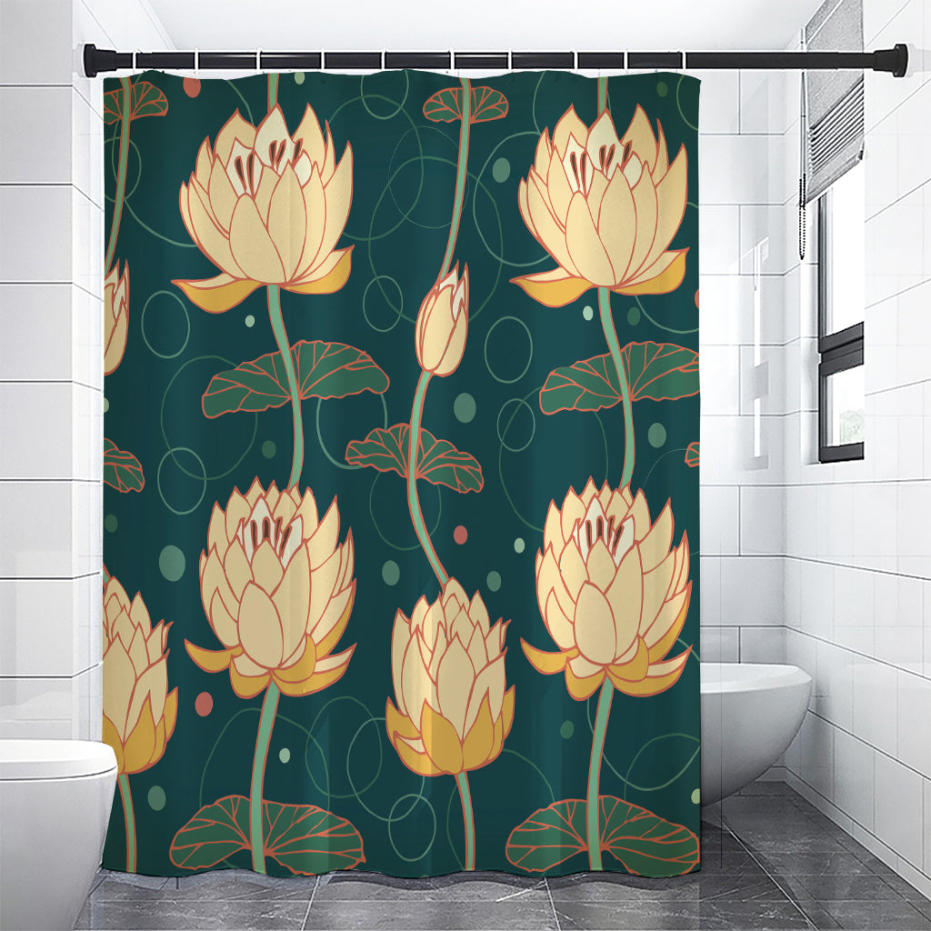 Vintage Lotus Pattern Print Premium Shower Curtain