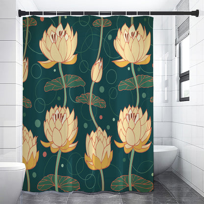 Vintage Lotus Pattern Print Premium Shower Curtain