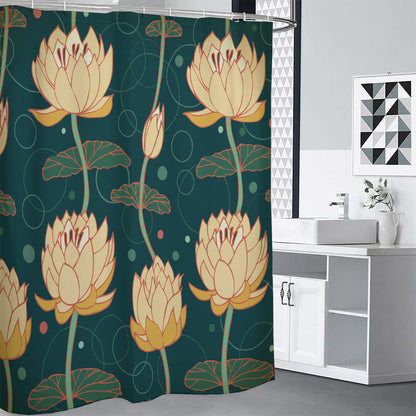 Vintage Lotus Pattern Print Premium Shower Curtain