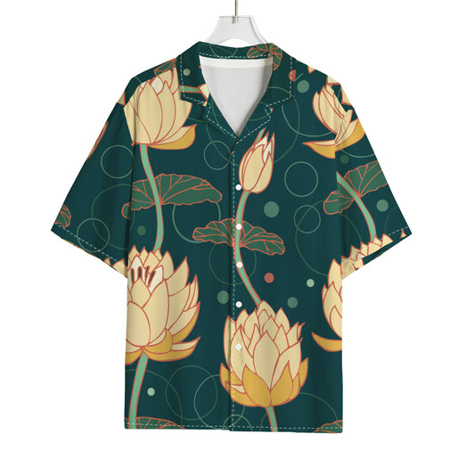 Vintage Lotus Pattern Print Rayon Hawaiian Shirt