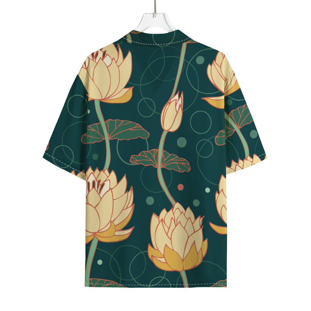 Vintage Lotus Pattern Print Rayon Hawaiian Shirt