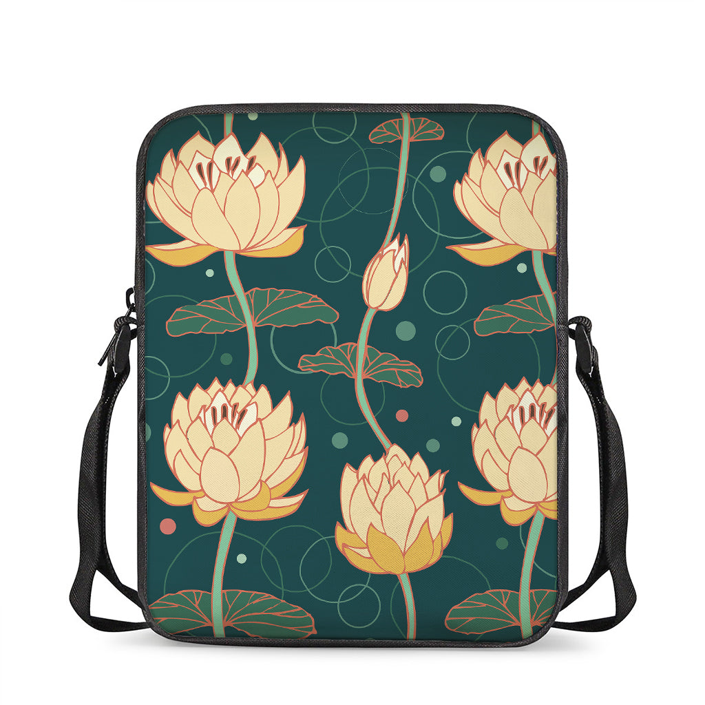 Vintage Lotus Pattern Print Rectangular Crossbody Bag