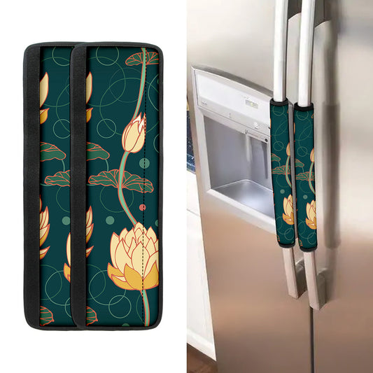 Vintage Lotus Pattern Print Refrigerator Handle Covers