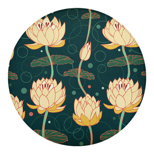 Vintage Lotus Pattern Print Round Blanket