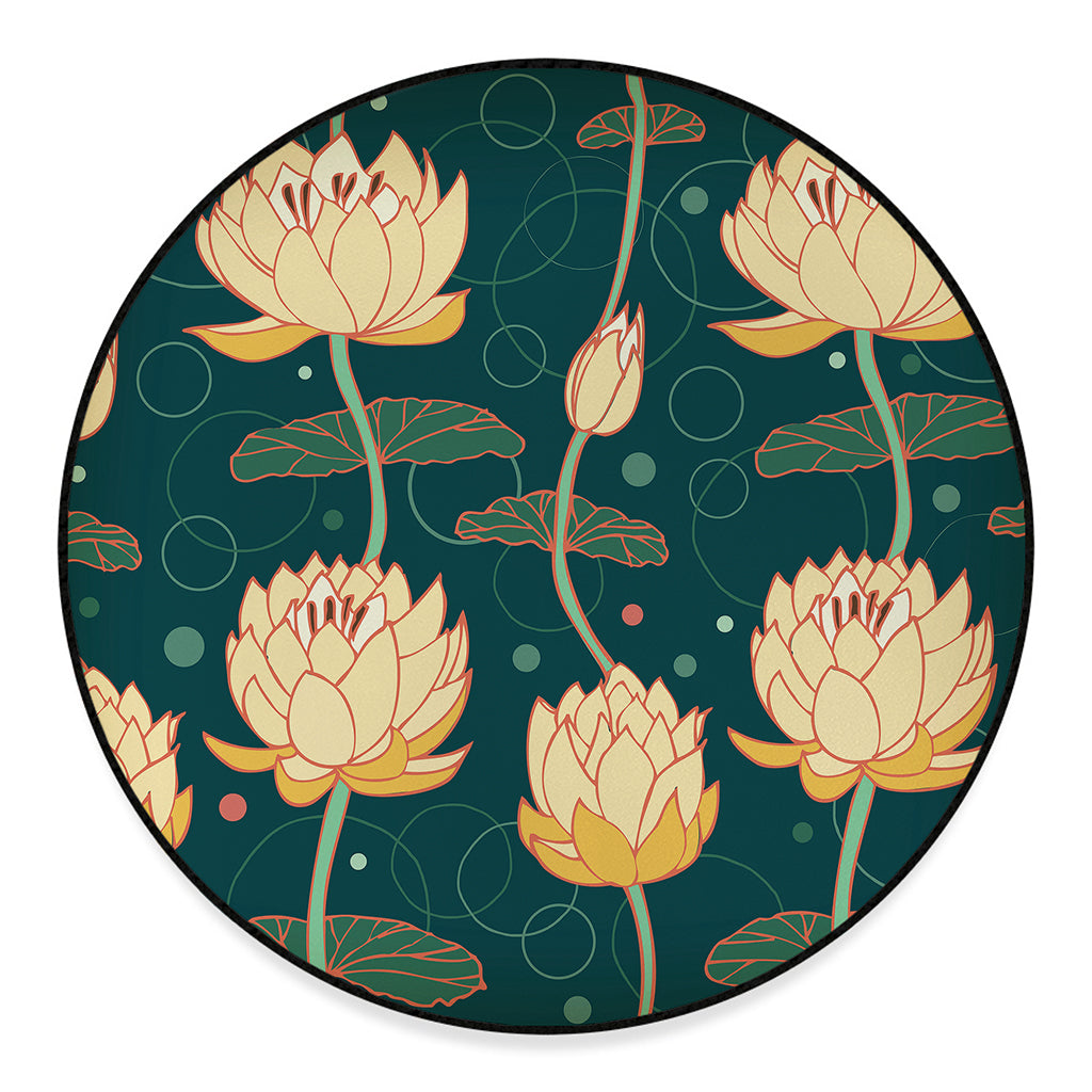 Vintage Lotus Pattern Print Round Floor Mat
