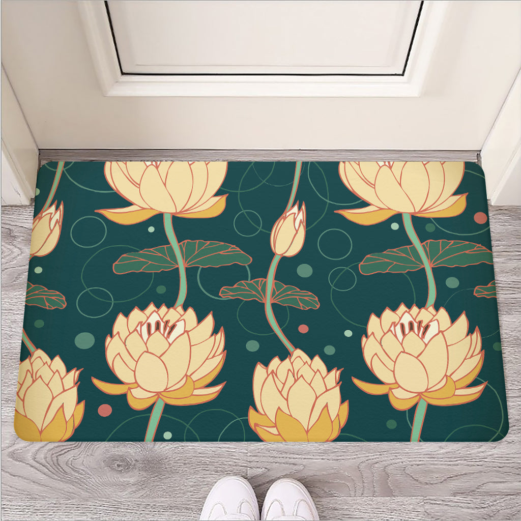 Vintage Lotus Pattern Print Rubber Doormat