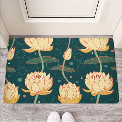 Vintage Lotus Pattern Print Rubber Doormat