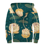Vintage Lotus Pattern Print Sherpa Lined Zip Up Hoodie