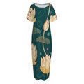 Vintage Lotus Pattern Print Short Sleeve Long Nightdress