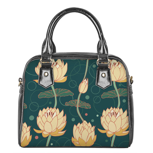 Vintage Lotus Pattern Print Shoulder Handbag