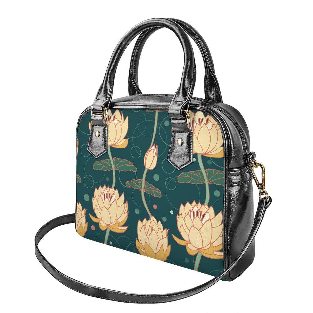 Vintage Lotus Pattern Print Shoulder Handbag