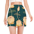 Vintage Lotus Pattern Print Side Slit Mini Skirt