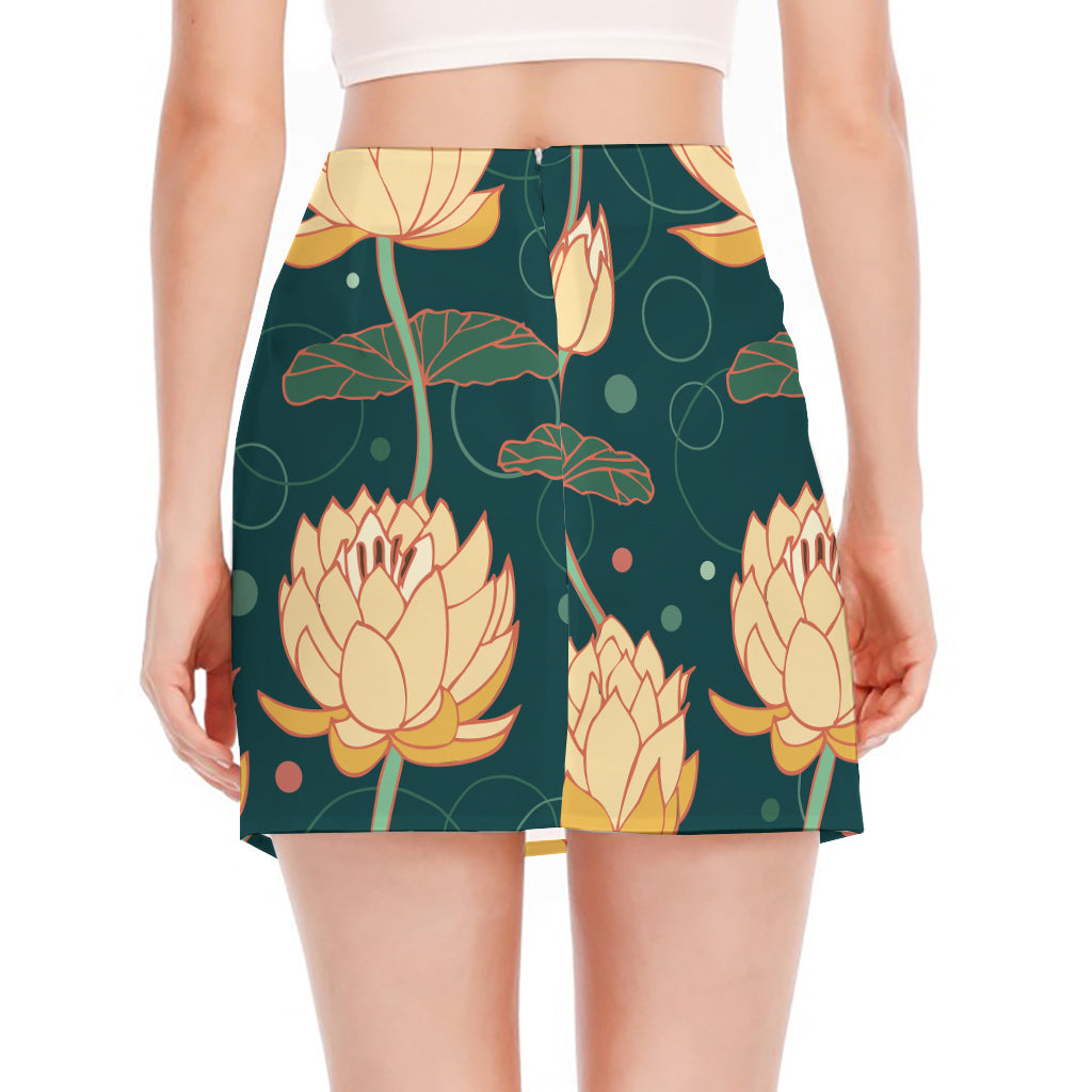 Vintage Lotus Pattern Print Side Slit Mini Skirt