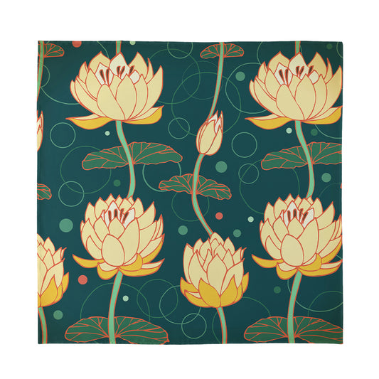 Vintage Lotus Pattern Print Silk Bandana