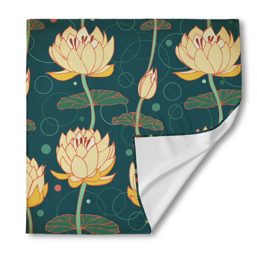 Vintage Lotus Pattern Print Silk Bandana