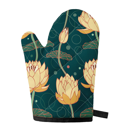 Vintage Lotus Pattern Print Single Oven Mitt
