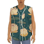 Vintage Lotus Pattern Print Sleeveless Baseball Jersey