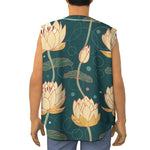 Vintage Lotus Pattern Print Sleeveless Baseball Jersey