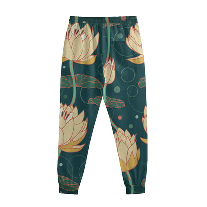 Vintage Lotus Pattern Print Sweatpants
