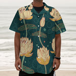 Vintage Lotus Pattern Print Textured Short Sleeve Shirt