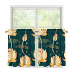 Vintage Lotus Pattern Print Tier Curtains