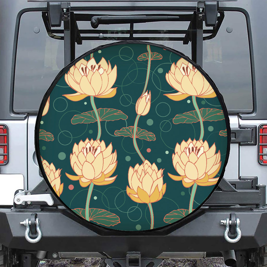 Vintage Lotus Pattern Print Tire Cover