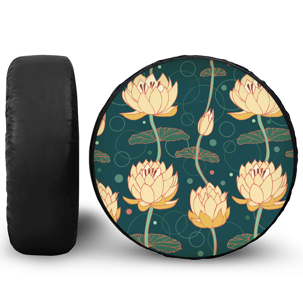 Vintage Lotus Pattern Print Tire Cover