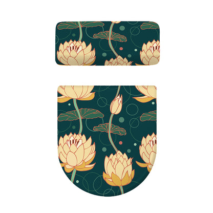 Vintage Lotus Pattern Print Toilet Lid And Tank Cover Set