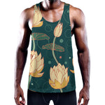Vintage Lotus Pattern Print Training Tank Top