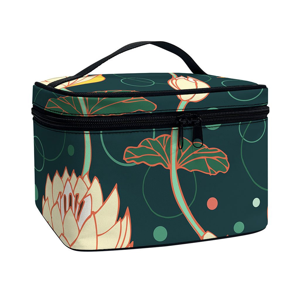 Vintage Lotus Pattern Print Travel Makeup Bag