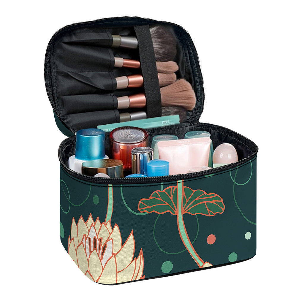 Vintage Lotus Pattern Print Travel Makeup Bag