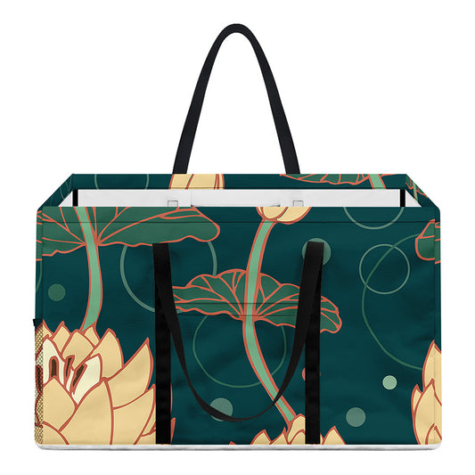 Vintage Lotus Pattern Print Utility Tote Bag