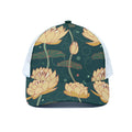 Vintage Lotus Pattern Print White Mesh Trucker Hat