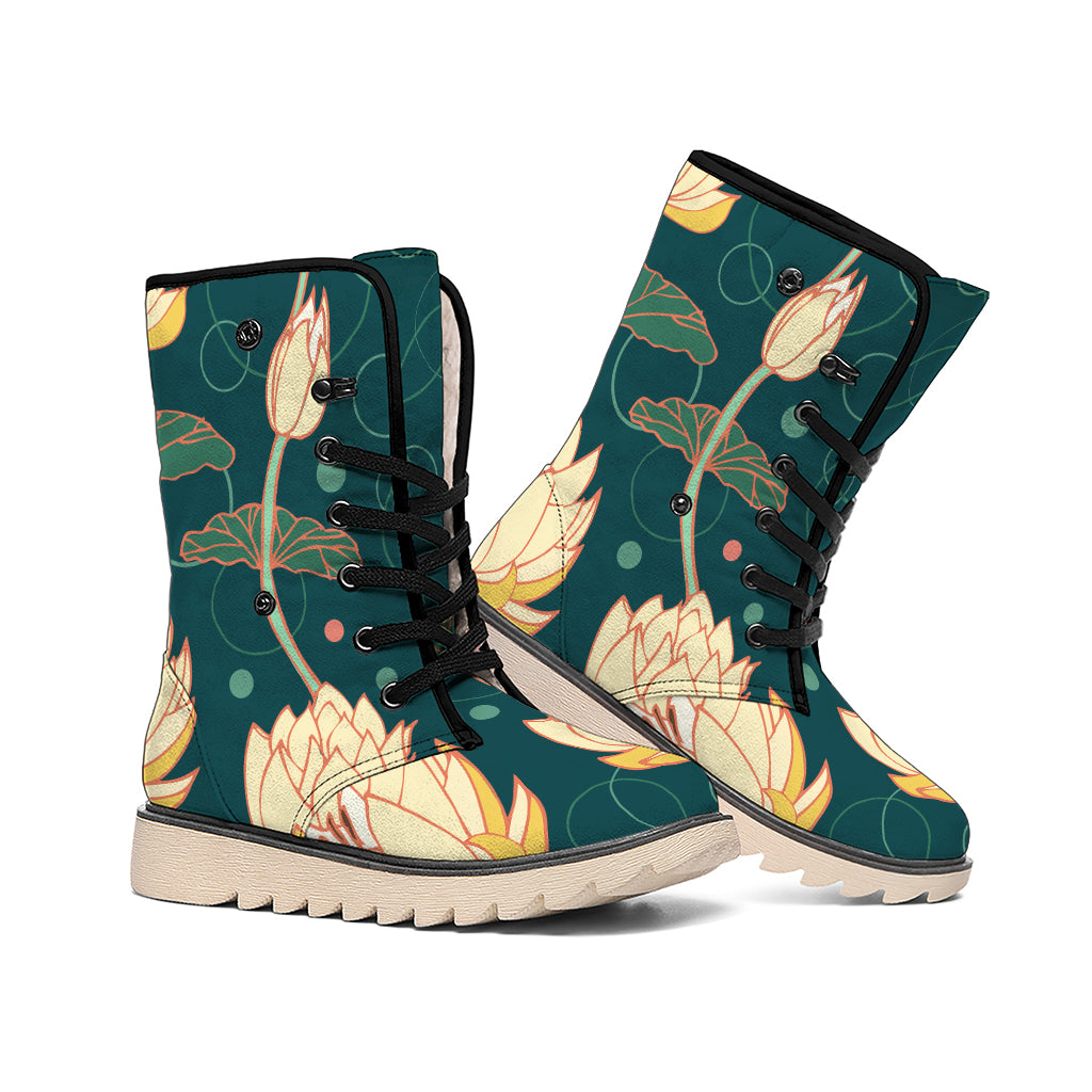 Vintage Lotus Pattern Print Winter Boots