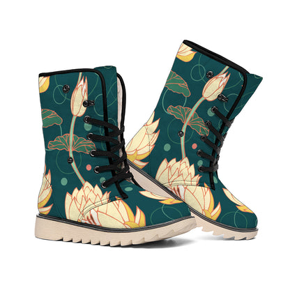 Vintage Lotus Pattern Print Winter Boots