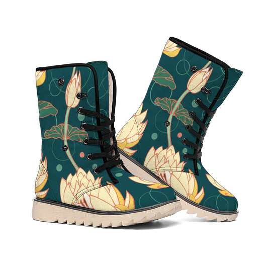 Vintage Lotus Pattern Print Winter Boots
