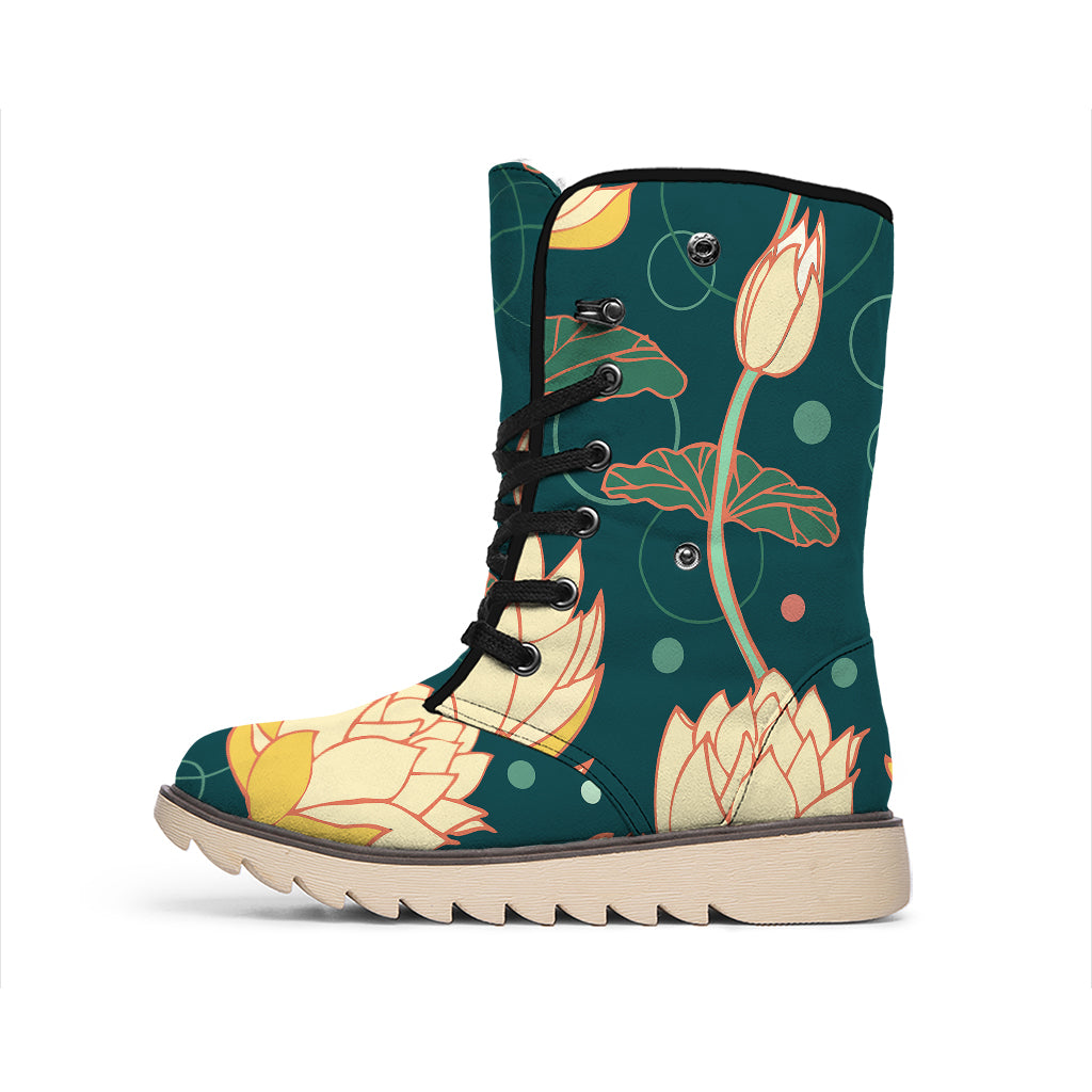 Vintage Lotus Pattern Print Winter Boots