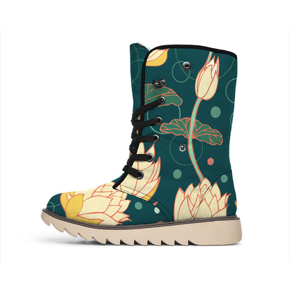 Vintage Lotus Pattern Print Winter Boots