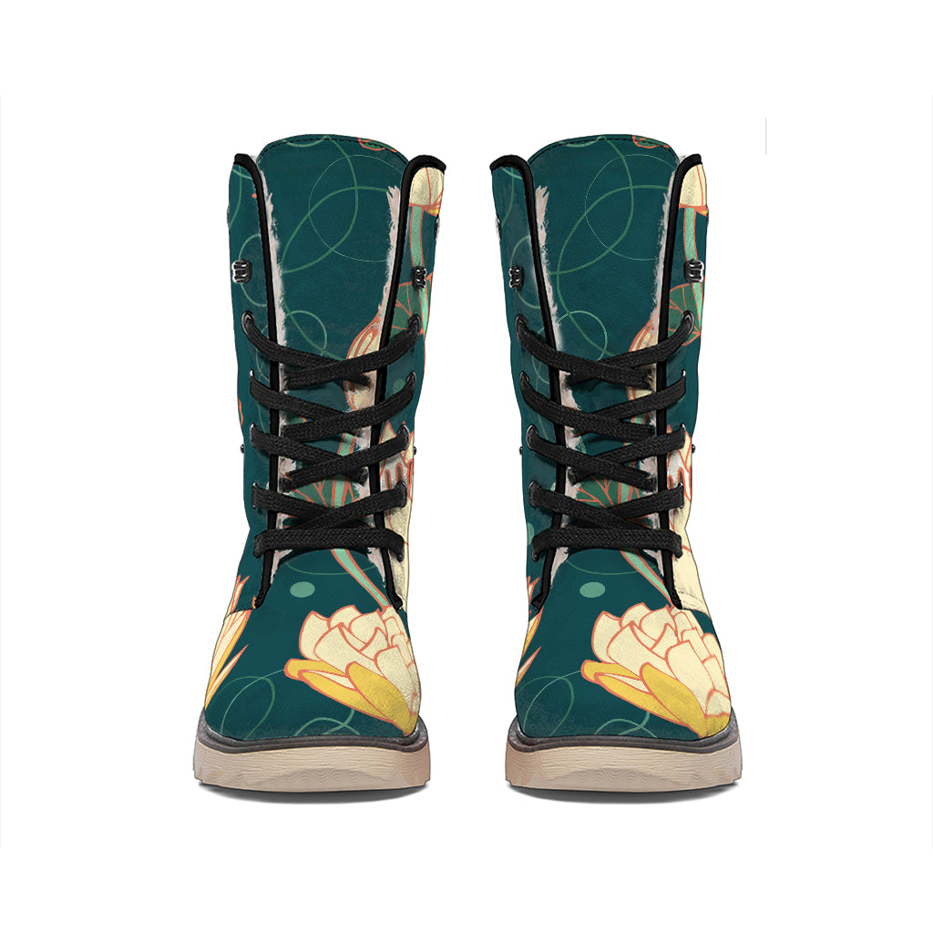 Vintage Lotus Pattern Print Winter Boots
